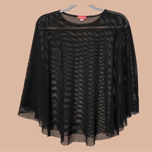 Kate Mack Tops - 90s Whimsigoth Dark Fairy Black Mesh Fishnet Cape Sheer Y2K Goth Layer One Size